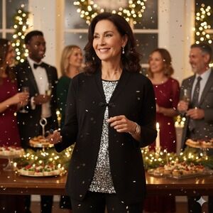 Coldwater Creek Black Travel Knit Cardigan XL Mature Flowy Holiday Special Event